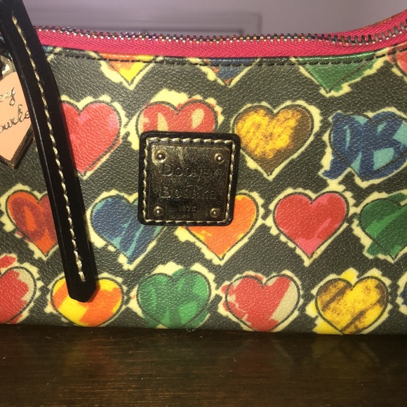 Dooney & Bourke Scribble Crayon Hearts Leather Pochette Bag Purse Y2K - Picture 3 of 12